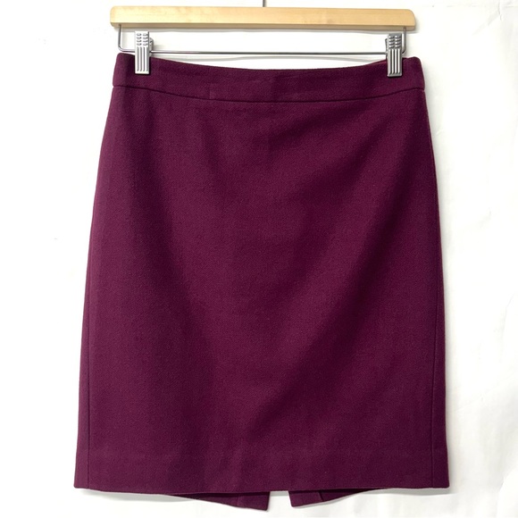 J. Crew Wool Blend The Pencil Skirt Straight Burgundy Wine Red Size 2 - Picture 17 of 17